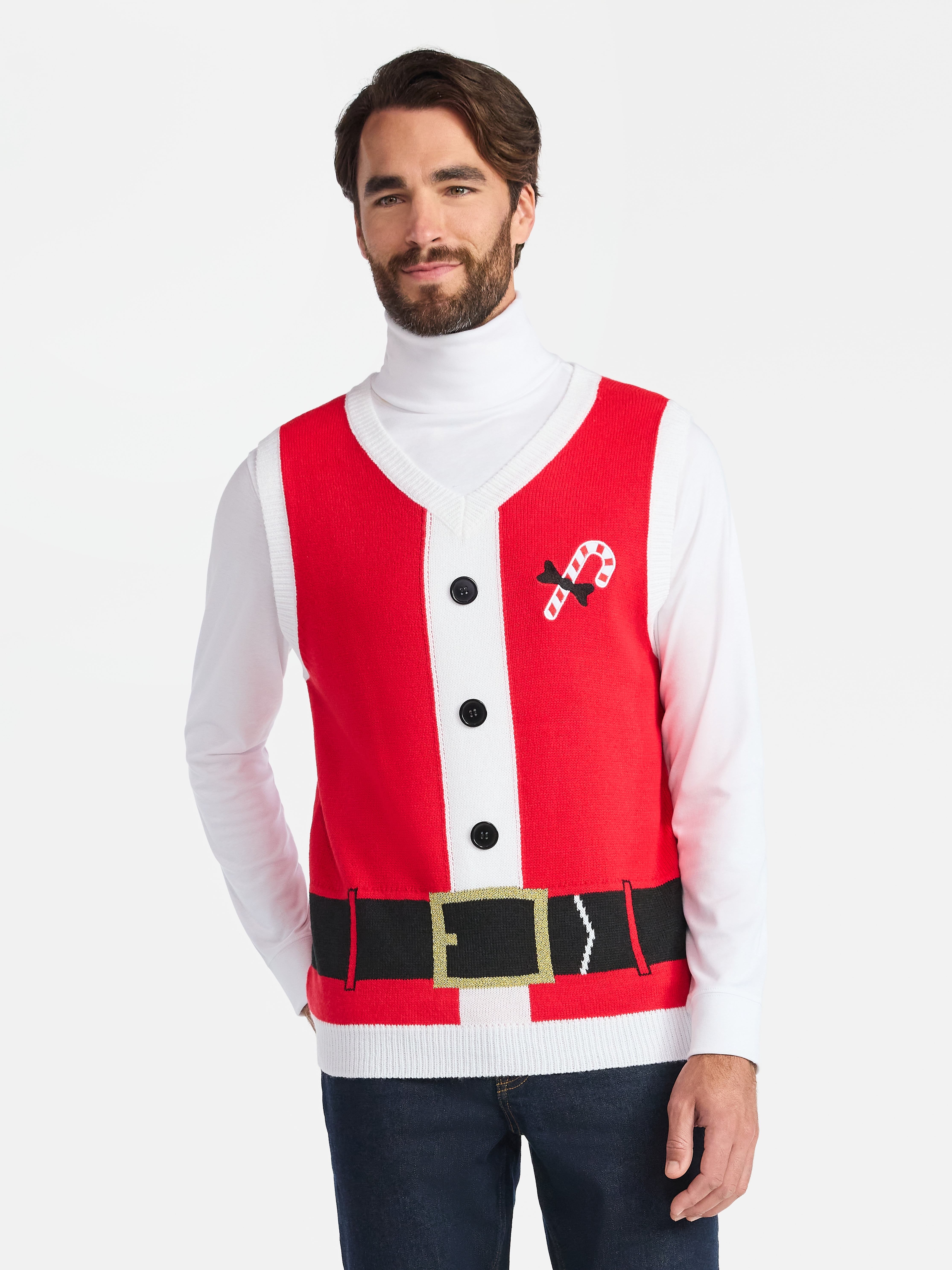 Jollidays Men's V Neck Santa Holiday Sweater Vest, Sizes S-3XL