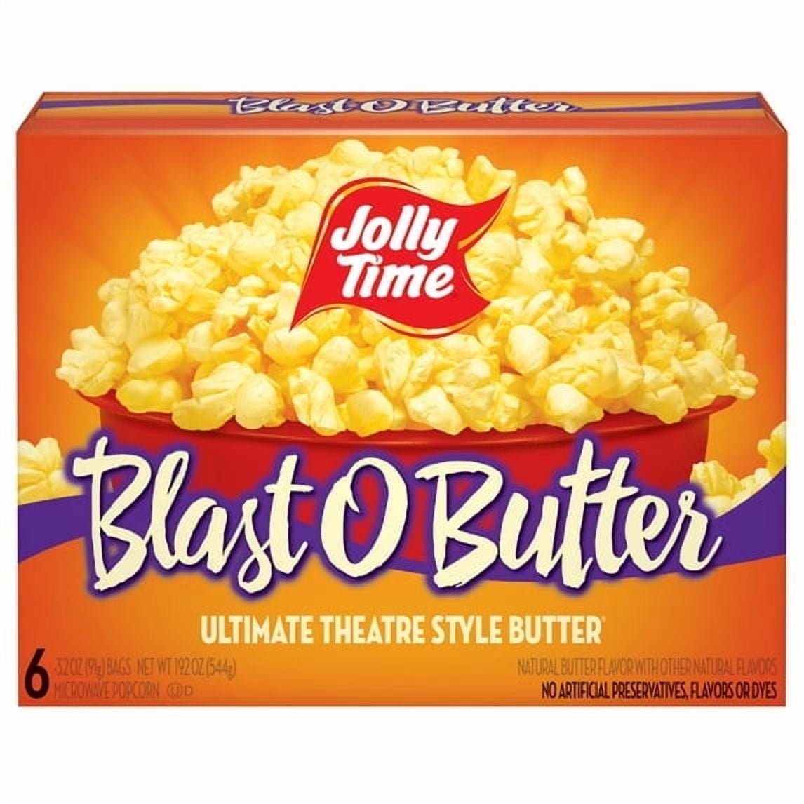Jolly Time Blast O Butter Ultimate Theatre Style Microwave Popcorn, 3.2 oz, 6 Pack. pack of 2