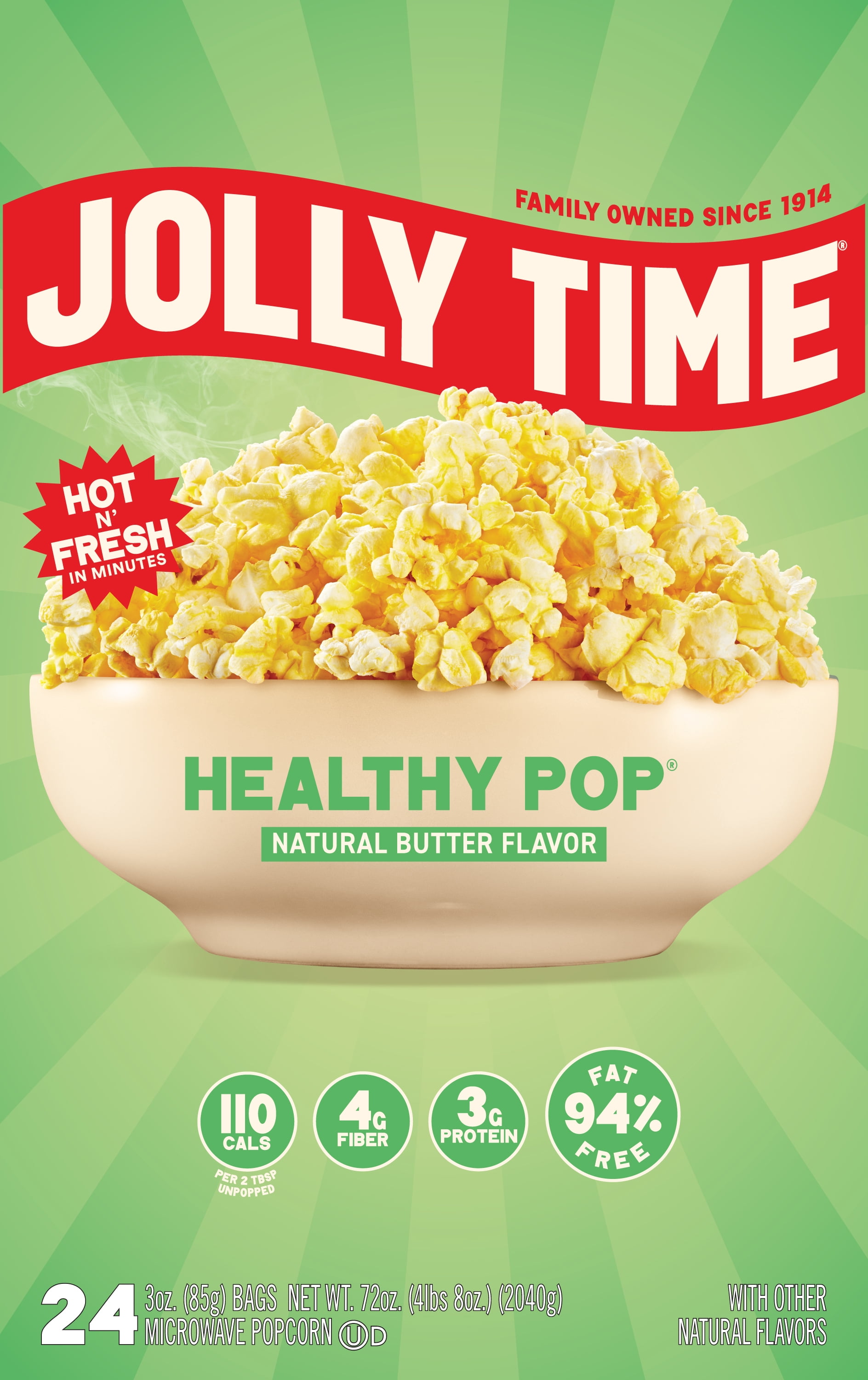 Jolly Time Butter & Sea Salt, Healthy Pop Microwave Popcorn, 3 oz, 24 Count  Gluten-Free