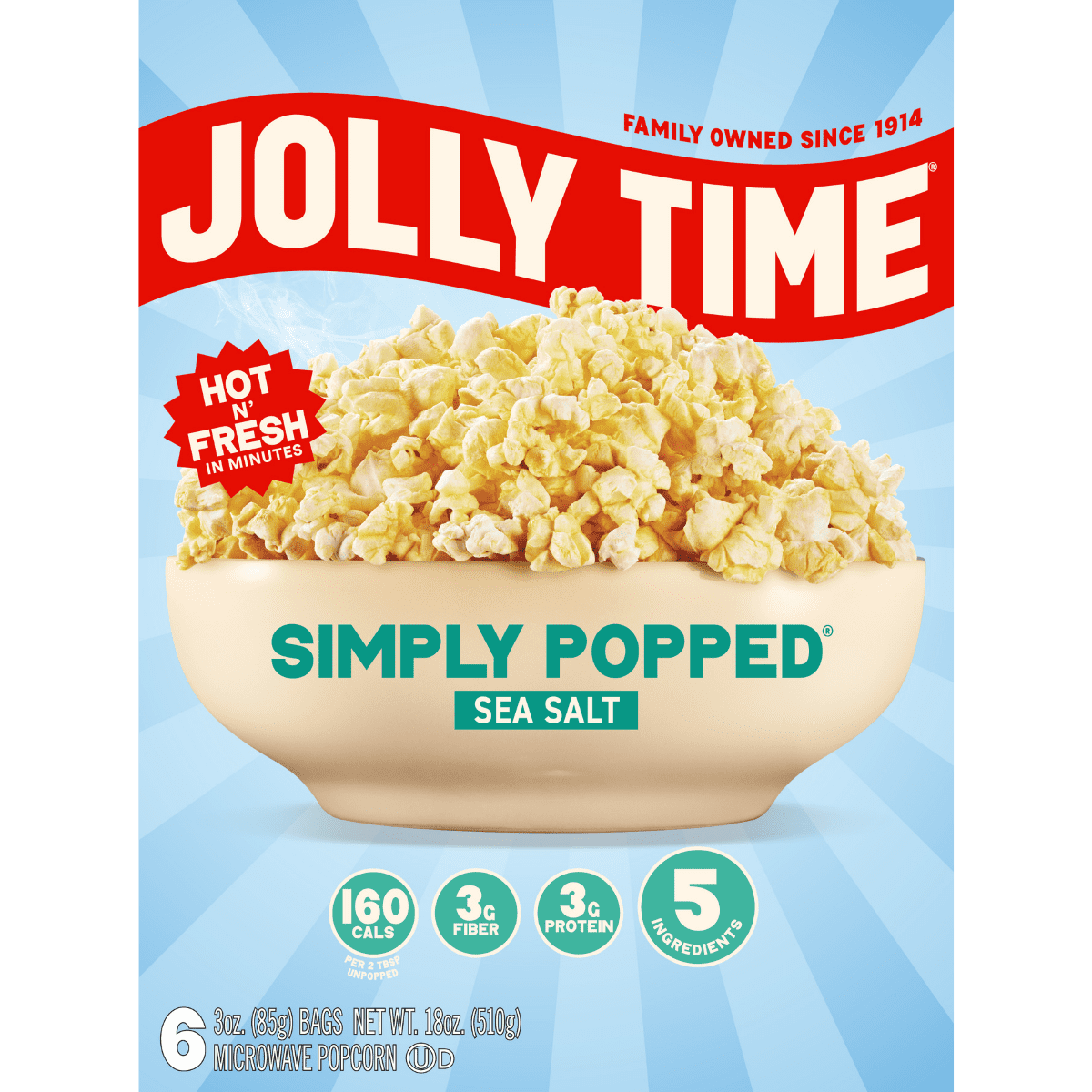 Jolly Time Simply Popped Sea Salt Microwave Popcorn 6PK