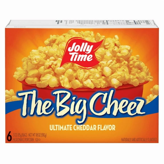 Jolly Time The Big Cheez Ultimate Cheddar Microwave Popcorn, 3 oz, 6 Ct. Gluten-Free, Non-GMO pack of 4