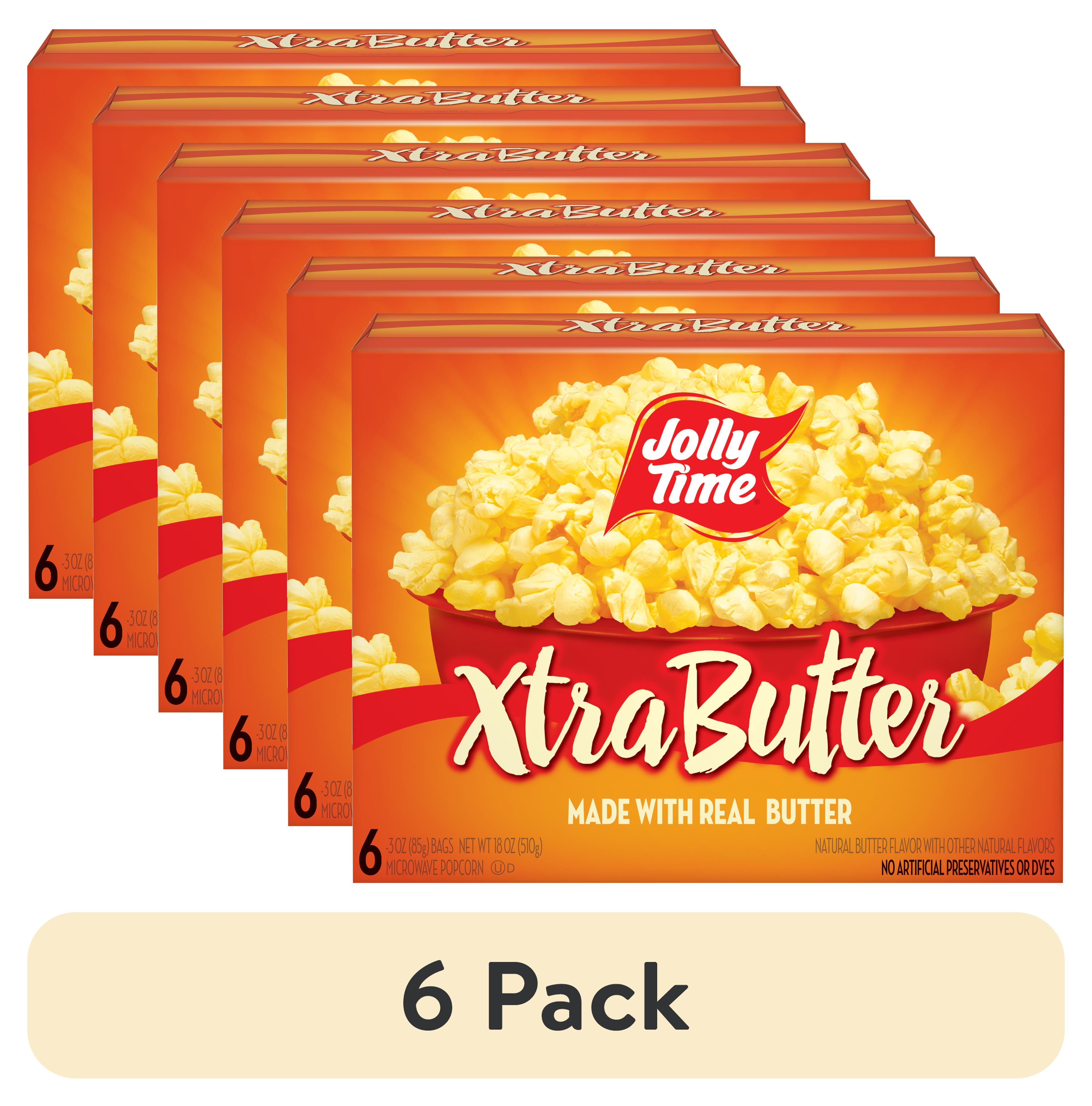 (6 pack) Jolly Time Xtra Butter Glutenfree Microwave Popcorn 3 oz, 6 Ct. Made with Real Butter