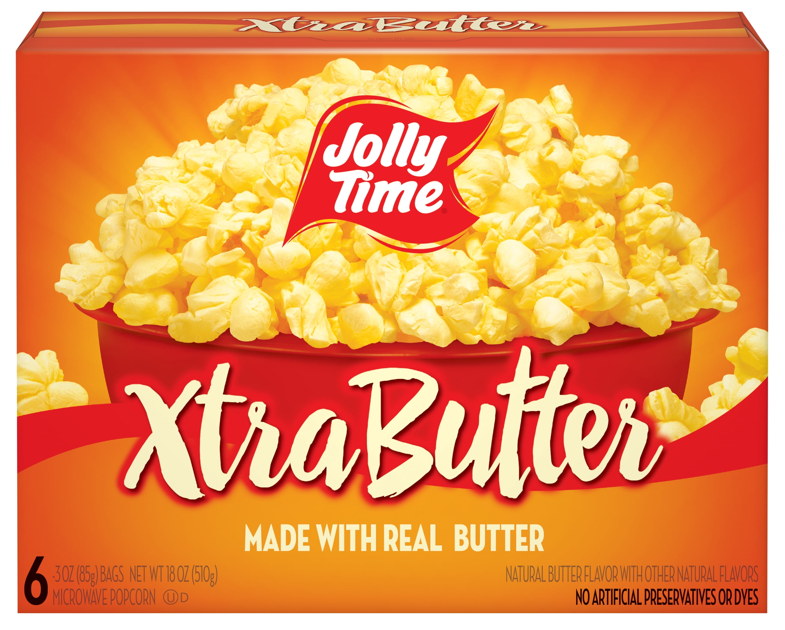Jolly Time Xtra Butter Glutenfree Microwave Popcorn 3 oz, 6 Ct. Made with Real Butter