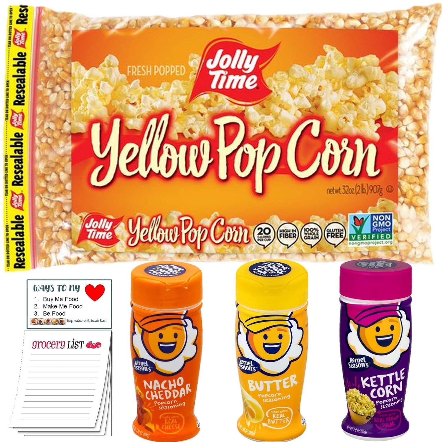 Jolly Time Yellow Popcorn Kernels 32 ounce with Kernel Season's Kettle