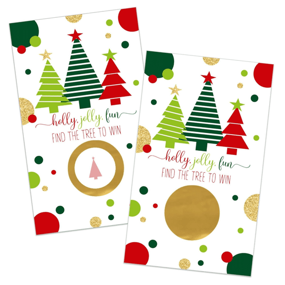 Jolly Trees Scratch Off Game Cards - 30 Pack, Christmas Party Games, Holiday Raffle Tickets, Red Green Gold Xmas Favors by Paper Clever Party