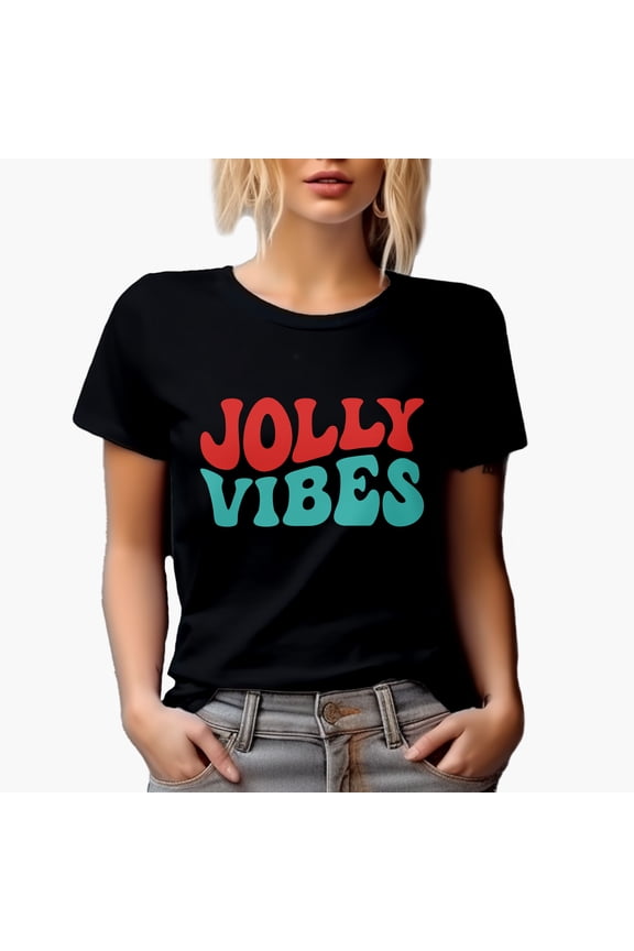 Jolly Vibes, Christmas or Winter Season Themed, Groovy Retro Wavy Text Merch Gift, Black T-Shirt, 3XL