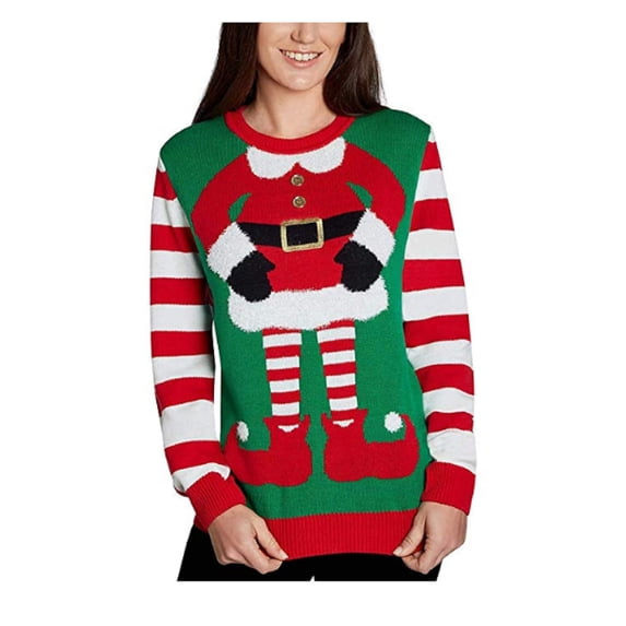 Jolly to be Ladies' Long Sleeve Crewneck Holiday Sweater (M, Green)