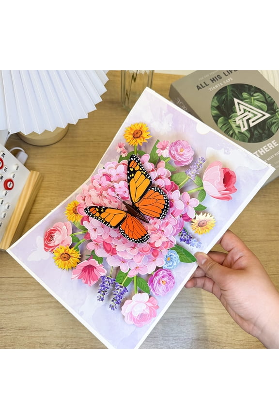3D Butterfly Flower Pop Up Greeting Card,Floral Bouquet Popup Card with Envelope for Birthday Mother's Day Anniversary Valentine's Day,All Occasion Handmade Greeting Card,1PCS