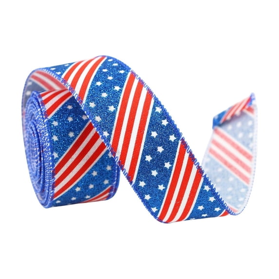 JollyMart 4th of July Patriotic Ribbon 2.5in x 177.2in Red White Blue Striped Wired Edge Ribbon for USA Bisesquicentennial Independence Day Decor Wreath Gift Bow Crafts