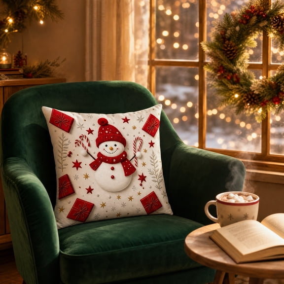 JollyMart Christmas Throw Pillow Cover with 3D Embossed Design,Polyester Cushion Slipcovers Hidden Zipper for Sofa Couch Bed Holiday Home Decor,1pcs