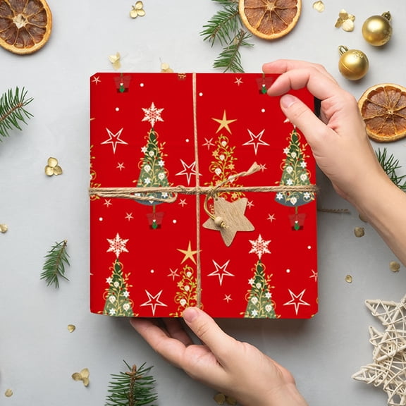 JollyMart Christmas Wrapping Paper,Cute Santa & Snowflake Pattern,Red Holiday Gift Wrap for Xmas Presents,Party Decorations,Winter Festive Gift Wrapping Paper,19.6x27.5in 1 Sheet
