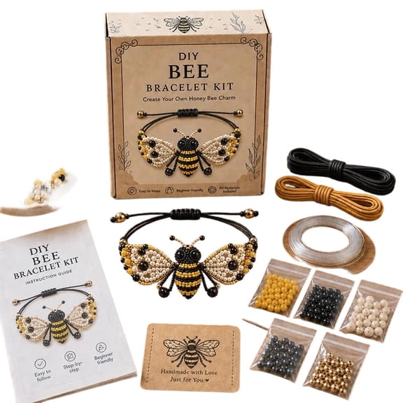 JollyMart DIY Bee Bracelet Making Kit,Bumblebee Beaded Charm Jewelry Craft Set with All Beads Cord Wire Instruction,Beginner Friendly Handmade Honey Bee Bracelet Craft Gift for Craft Lovers