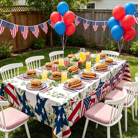 JollyMart Patriotic Star Tablecloth,4th of July Rectangle Table Cover 79x59in,Red White Blue Stars Pattern Waterproof Table Cloth for Independence Day,Memorial Day,Patriotic Party,Kitchen Decor