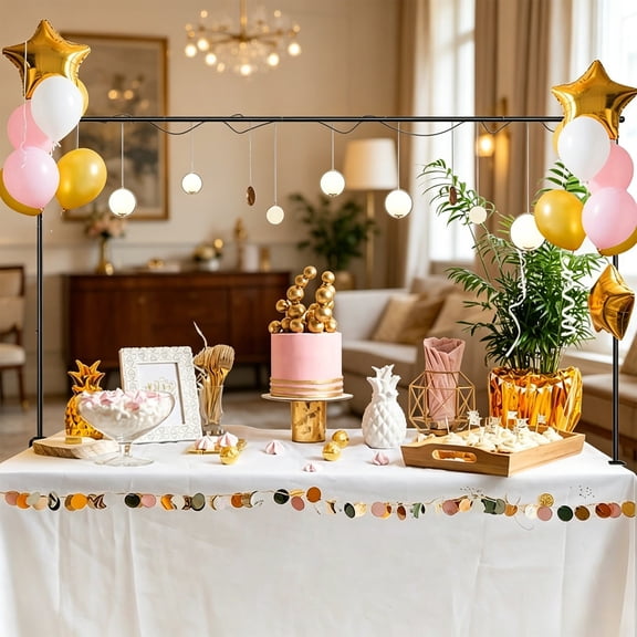 JollyMart Over The Table Rod Stand with Clamps,95.3in Wide Metal Table Backdrop Arch Frame,39.4in Tall Dessert Table Decor Hanging Rail for Birthday Wedding Baby Shower Party Decorations