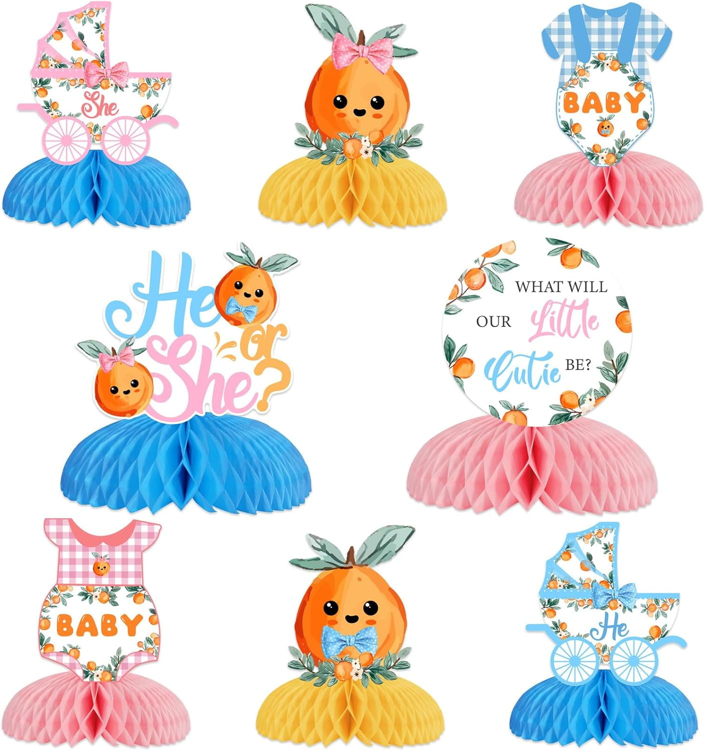 Touchdowns Or Tutus Gender Reveal Decorations - 8pc Ballet & Football Honeycomb Centerpieces