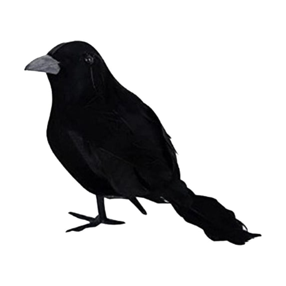 Jollyzo 1-Pack Halloween Black-Feathered Crow Decorations - Realistic Artificial Black Feathered Crows for Halloween Party & Outdoor/Indoor Decorations