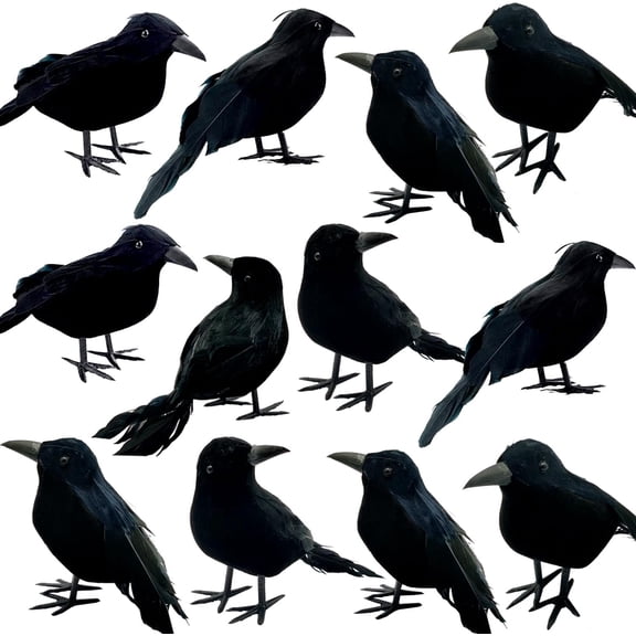Jollyzo 24 Pieces Halloween Black Crows Feathered Crows Realistic Looking Halloween Handmade Feathered Crow for Halloween Indoor Outdoors Ravens Birds Decoration, 3 Styles