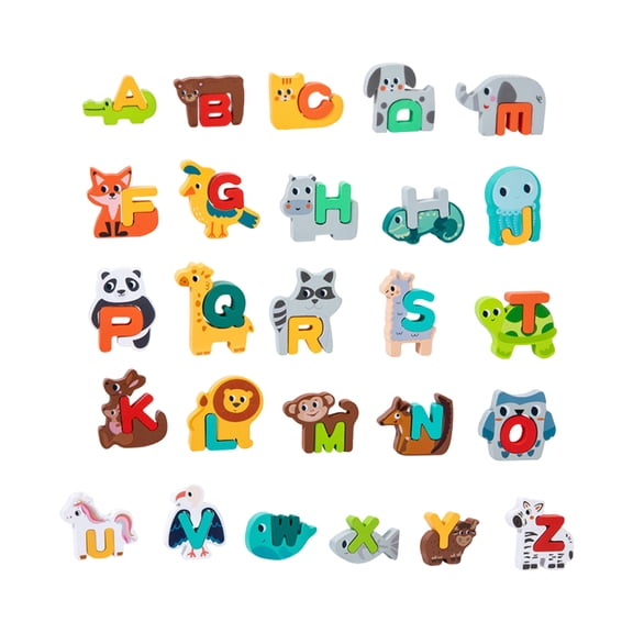 Jollyzo 26-Piece Wooden Animal Alphabet Letters Puzzles for Toddlers, Educational Matching Game ABC Learning Toys, Cute Animal-Shaped Letter Blocks for Preschool Kids