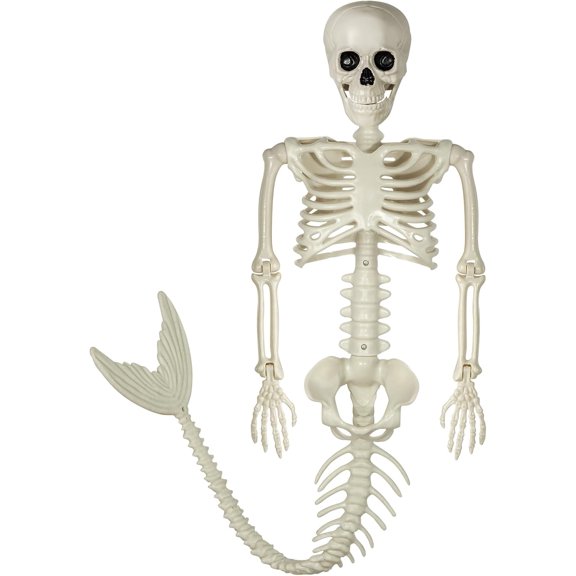 Jollyzo 40 Inches Halloween Mermaid Skeleton, 1PC Halloween Skeleton Mermaid with Posable Movable Jonints and SoftTail for Halloween Decoration Decor Spooky Scene Party Favors, White