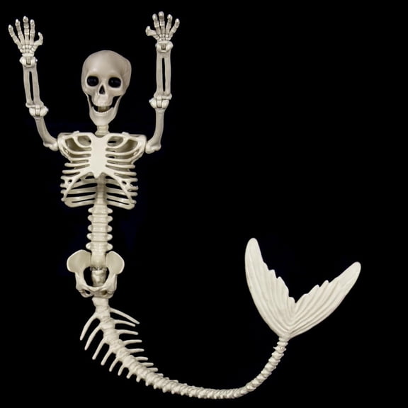 Jollyzo 40 inch Skeleton Mermaid Halloween Decoration Realistic Full Body Life Size Posable Joints Outdoor Halloween Party Props Plastic 85cm