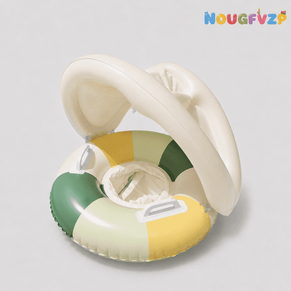 Jollyzo Baby Pool Float with Removable Sun Canopy, Retro Inflatable Infant Swimming Ring with Double Handles, Toddler Swim Float for Outdoor Backyard Garden Pool Summer Water Fun Play Use