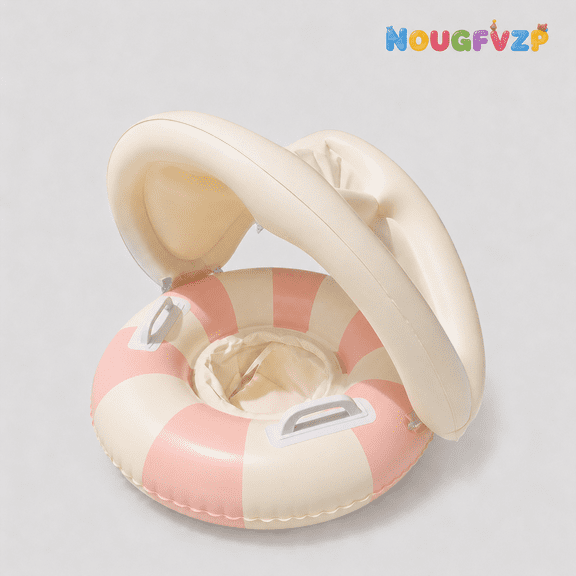Jollyzo Baby Pool Float with Removable Sun Canopy, Retro Inflatable Infant Swimming Ring with Double Handles, Toddler Swim Float for Outdoor Backyard Garden Pool Summer Water Fun Play Use