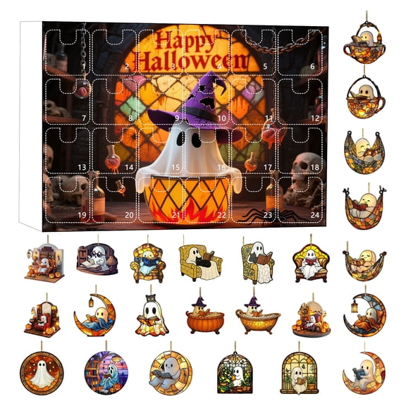 Jollyzo Halloween Countdown Calendar 2026, 24 Days of Acrylic Ghost Bubble Bath Ornaments Advent Calendars, Cute Ghost Reading Book Library Decor for Halloween