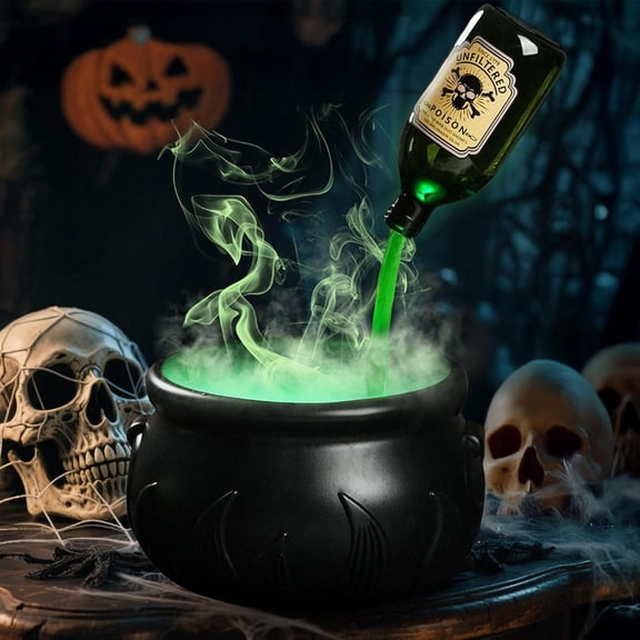 Jollyzo Halloween Decorations Indoor - DIY Floating Potion Set with Witches Cauldron and Mist Maker - Spooky Vintage Black Plastic Bowl Hocus Pocus Party Decor for Home Table Mantel Kitchen Room
