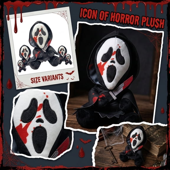 Jollyzo Scream - Ghostface Plush Toys with Phantom Mask – Scream Movie Inspired Stuffed Doll with Hooded Robe & Knife, Horror Collectible for Halloween & Horror Fans