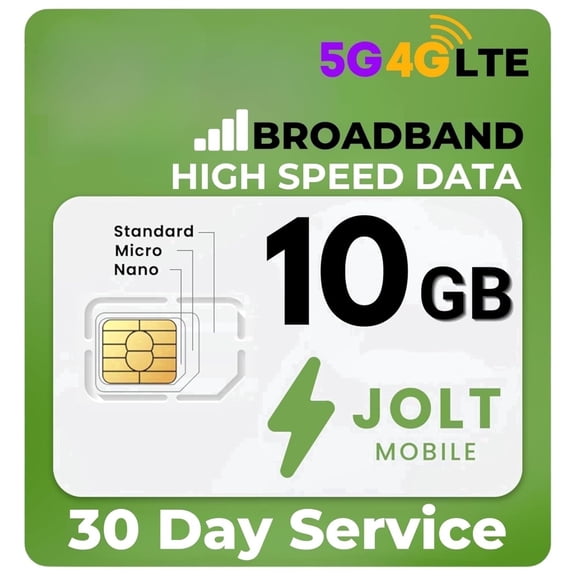 Jolt Mobile 10 GB Data SIM Card 5G 4G LTE for IoT Devices