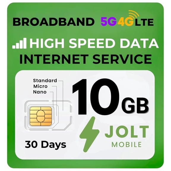 Jolt Mobile 10 GB Data SIM Card 5G 4G LTE for IoT Devices