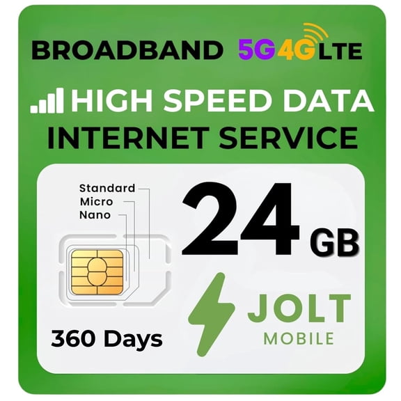 Jolt Mobile 24GB Data SIM Card Kit 5G 4G LTE for IoT Devices
