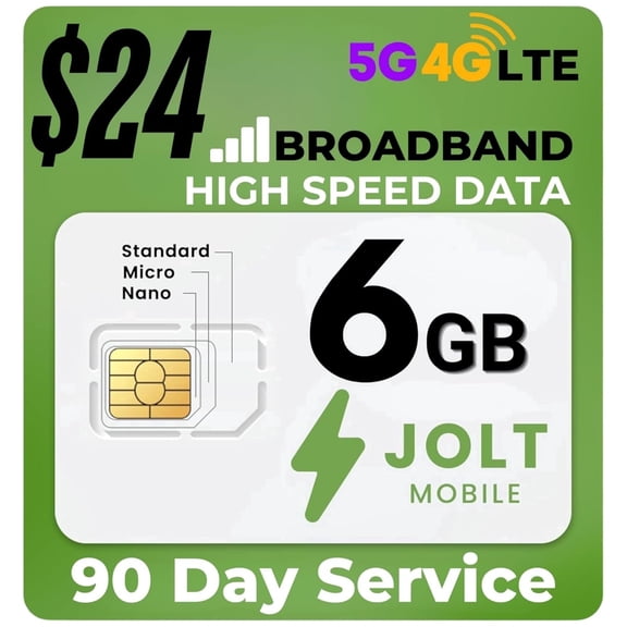 Jolt Mobile 6GB Data SIM Card 5G 4G LTE