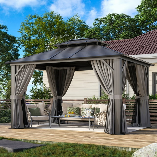 JolyDale 10' x 12' Outdoor Hardtop Gazebo, Aluminum Frame Double Galvanized Steel Metal Roof ...