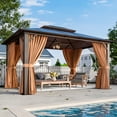 thumbnail image 1 of JolyDale 10 x 13FT Hardtop Gazebo, Double Polycarbonate Roof Aluminum Frame Gazebo W/Curtain and Netting, Brown, 1 of 8