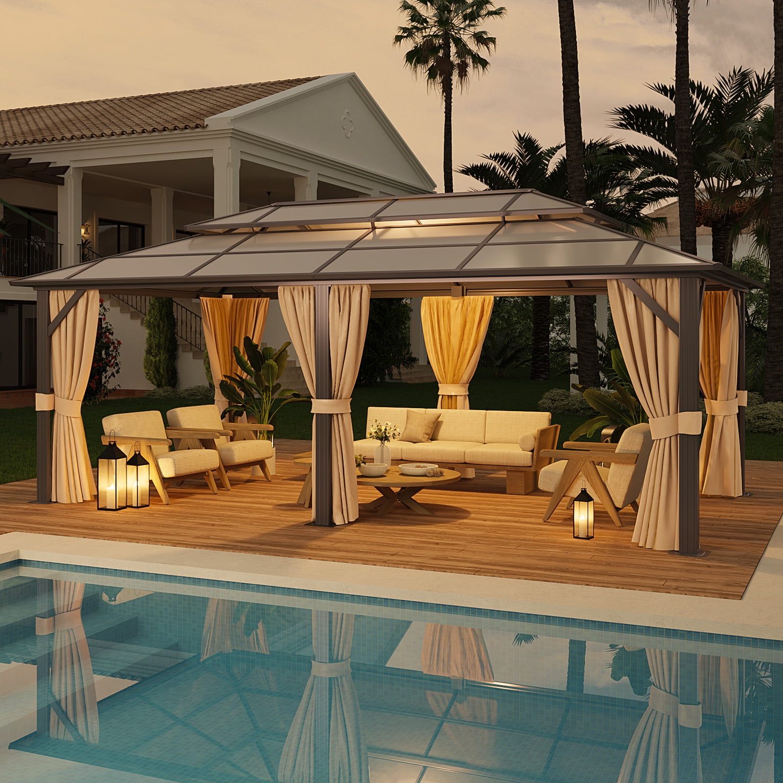 JolyDale 12'x20' Outdoor Hardtop Gazebo, Double Polycarbonate Roof Gazebo Canopy Aluminum Frame ...