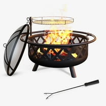 JolyDale 30 inch Outdoor Fire Pit with Cooking 2 in 1 Grate Wood Burning Firepit Steel Firepit Bowl with Swivel BBQ Grill, Poker for Backyard, Garden