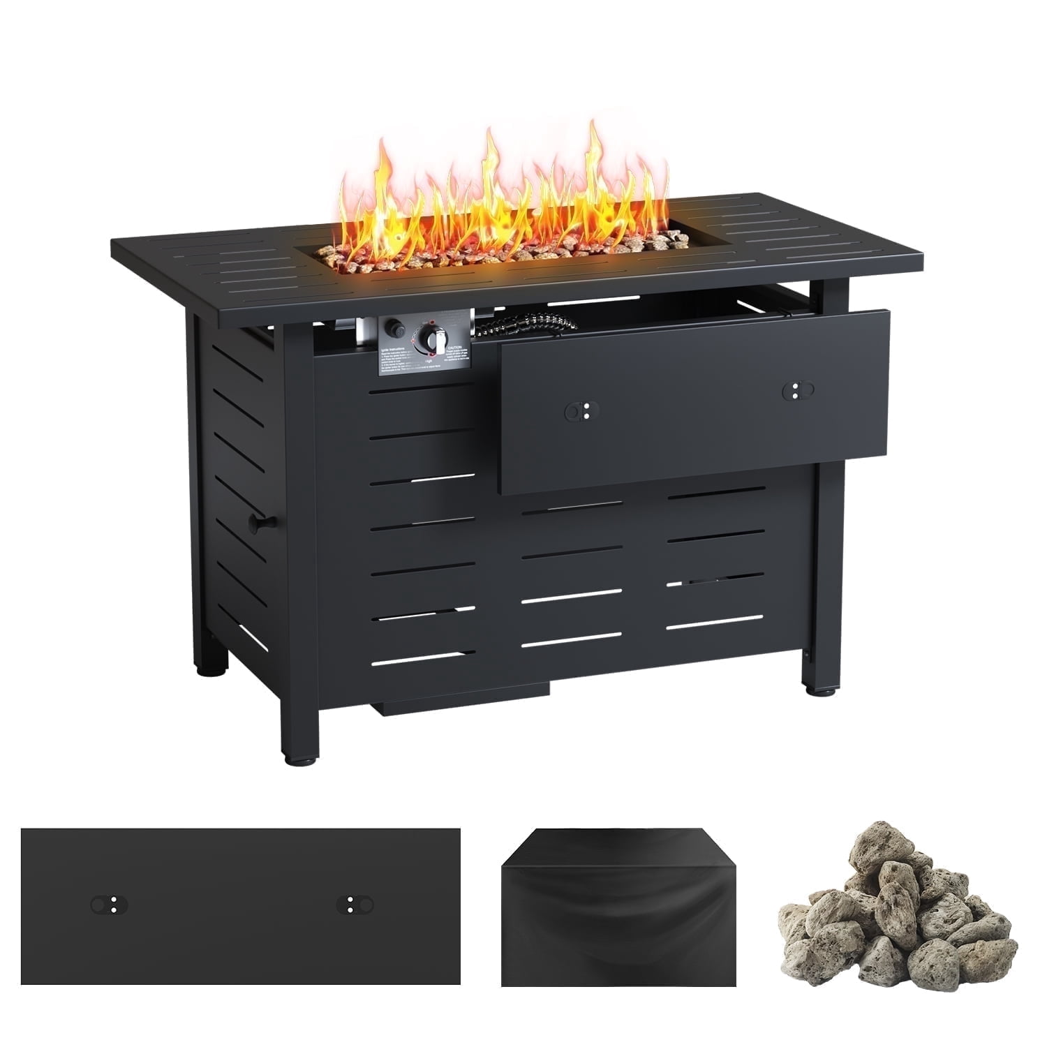 Clouddwell 40" Propane Fire Pit Table, 50,000 BTU Auto Ignition Steel Gas Fire Pit with Removable Lid & Waterproof Cover for Patio, Backyard, Black