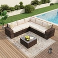 thumbnail image 1 of Jolydale 6 Pieces Outdoor Patio Furniture Sets, PE Rattan Wicker Sectional Sofa with Coffee Table for Lawn, Backyard,Balcony, Beige, 1 of 8
