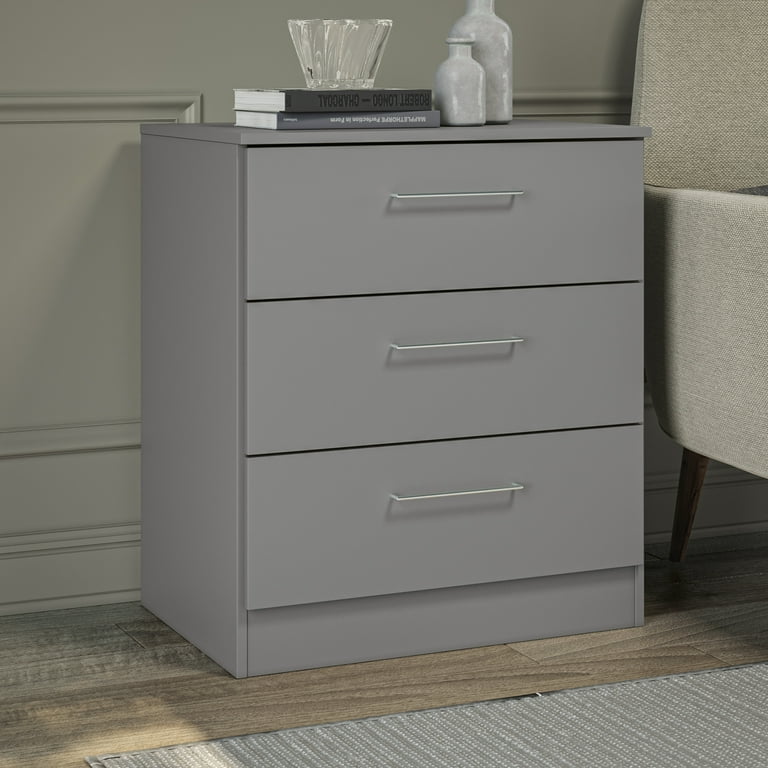 Gray 3 drawer nightstand discount