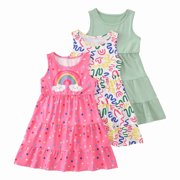 Jolyshlid 3-Pack Toddler Girls Sleeveless Crewneck A-line Tiered Summer Sundress, Colorful Rainbow Print Casual Dress for Kids 5-6 Years