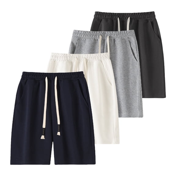 Jolyshlid 4 Pack Men's Athletic Shorts with Pockets, Elastic Waist Drawstring Lightweight Workout & Casual Shorts for Summer,M