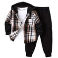 thumbnail image 1 of Jolyshlid Boys 2 Piece Sweatsuit Flannel Plaid Button Shirt Hoodie and Cargo Pants Sets for Kids Clothes Black 9-10 Years, 1 of 7