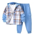 thumbnail image 1 of Jolyshlid Boys 2 Piece Sweatsuit Flannel Plaid Button Shirt Hoodie and Cargo Pants Sets for Kids Clothes Blue 4-5T, 1 of 7