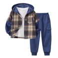 thumbnail image 1 of Jolyshlid Boys 2 Piece Sweatsuit Flannel Plaid Button Shirt Hoodie and Cargo Pants Sets for Kids Clothes Dark Blue 9-10 Years, 1 of 11