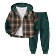 thumbnail image 1 of Jolyshlid Boys 2 Piece Sweatsuit Flannel Plaid Button Shirt Hoodie and Cargo Pants Sets for Kids Clothes Dark Green 11-12 Years, 1 of 11
