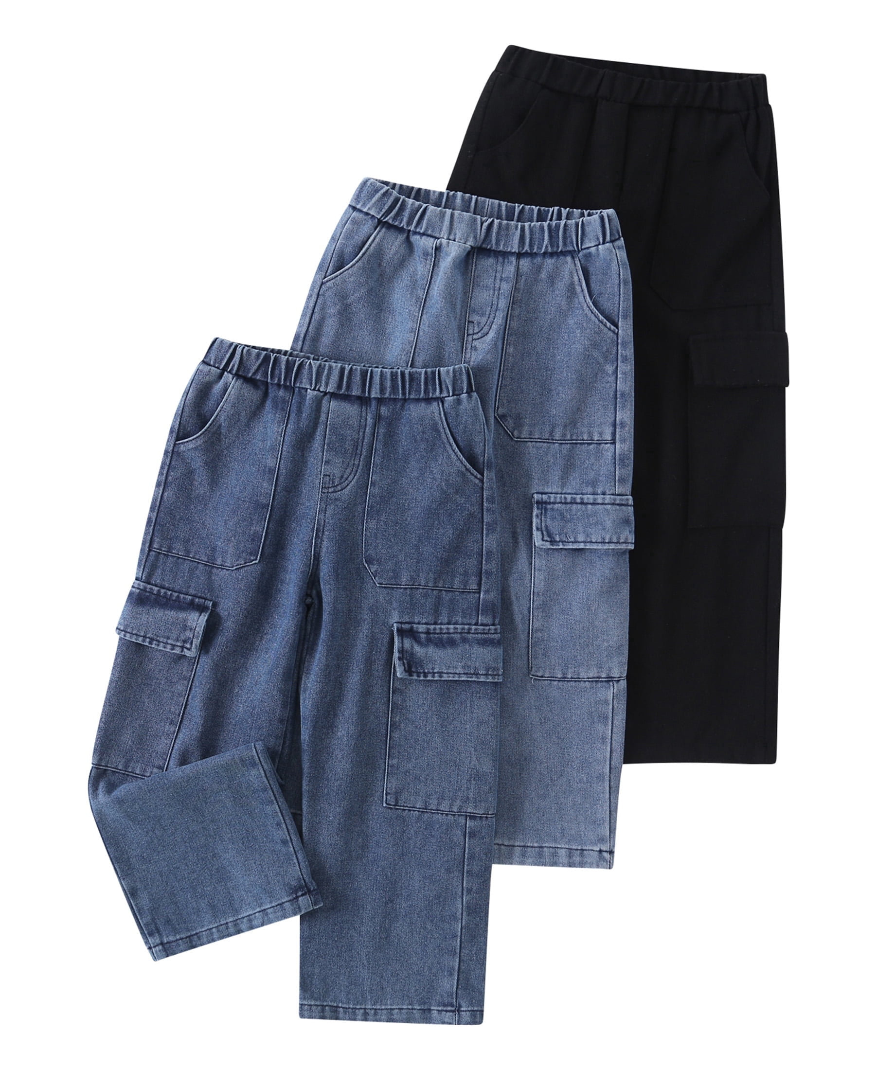 Boys Straight Fit Denim Jeans, 3 Packs Elastic Waist with Pockets Casual Jeans Multicolor 9-10Y