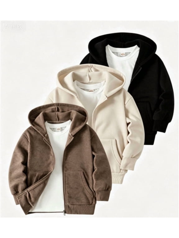 Boys Zip Up Hoodies 3 Packs Casual Long Sleeve Hooded Sweatshirts Kids Fall Winter Clothes 13-14Y