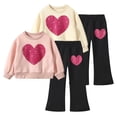 thumbnail image 1 of Jolyshlid Girls 4 Piece Outfits Heart Printed Crewneck Sweatshirt and Flare Pants Set Kids Long Sleeve Casual Clothes,Pink Apricot,7-8Y, 1 of 10