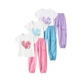 thumbnail image 1 of Jolyshlid Girls Outfits 6 Pcs Heart Printed Short Sleeve Tee Tops and Jogging Pants Set Summer Clothing Pink Blue Purple 13-14 Years, 1 of 10